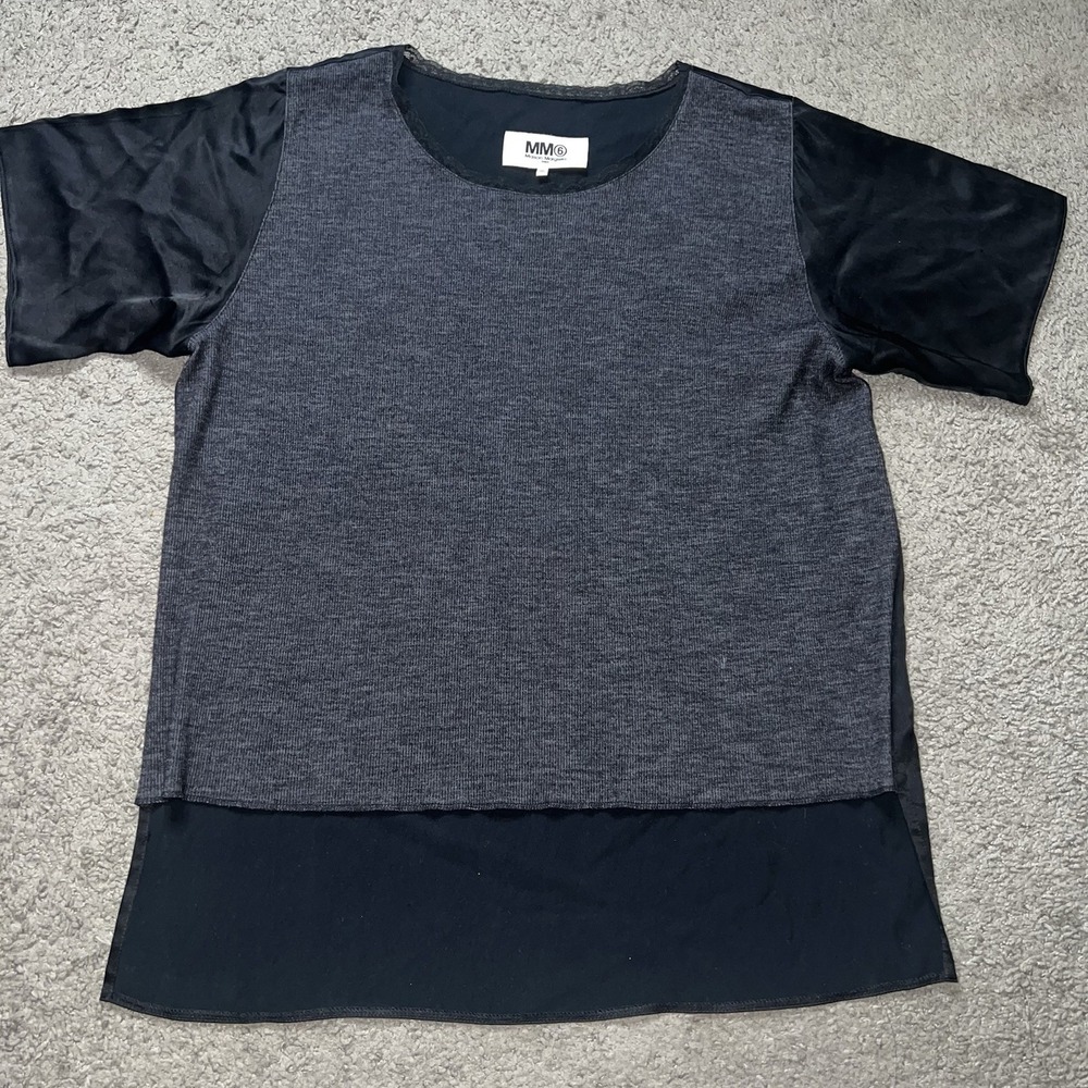 MM6 Maison Margiela Silk‎ Blend Short Sleeve Grey Black Contrast Archive S - Picture 2 of 6